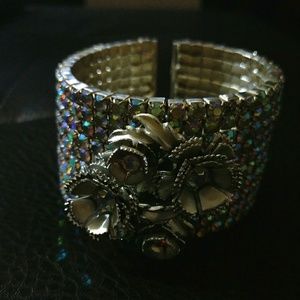 SOLD Chunky Silver Rhinestone Statement Bracelet